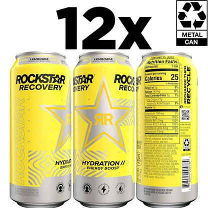 Rockstar Energy Drink, Recovery Lemonade, 16 Fl Oz Can (Pack of 12)