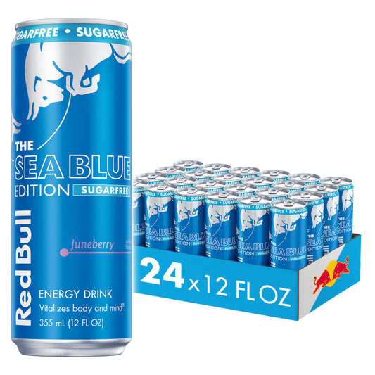 Red Bull Sea Blue Edition (Juneberry) Sugar Free Energy Drink, 12 Fl Oz Can (Pack of 24)