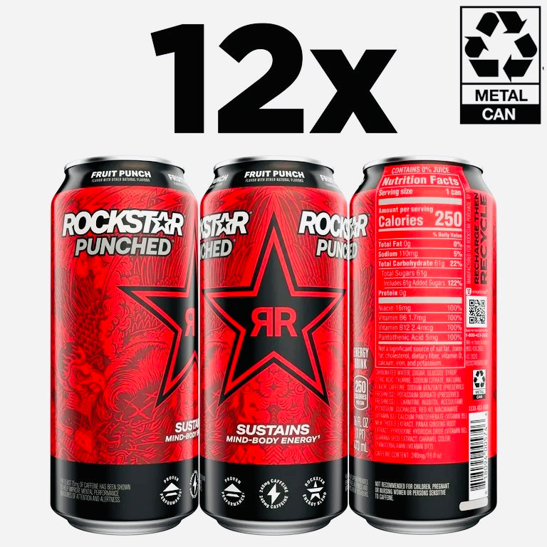 Rockstar Energy Drink, Punched, 16 Fl Oz Can (Pack of 12)