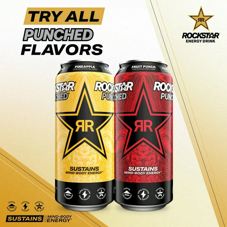 Rockstar Energy Drink, Punched, 16 Fl Oz Can (Pack of 12)