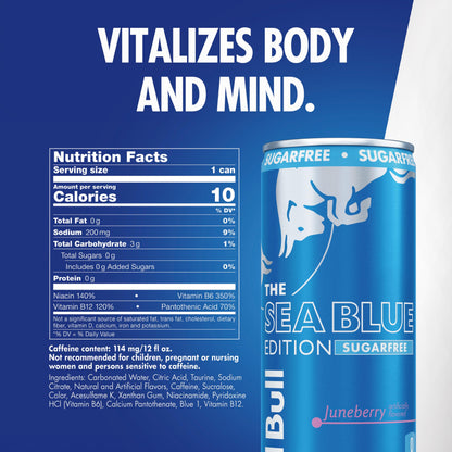Red Bull Sea Blue Edition (Juneberry) Sugar Free Energy Drink, 12 Fl Oz Can (Pack of 24)