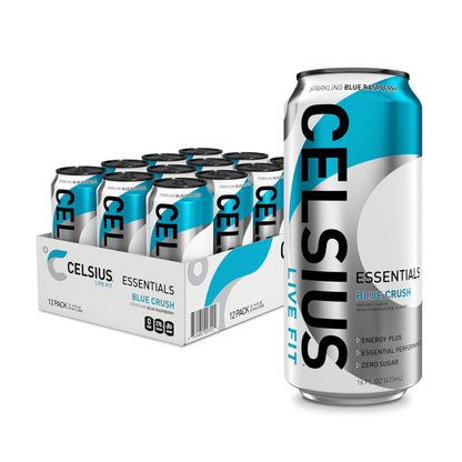 CELSIUS ESSENTIALS™ Sparkling Blue Crush, Sugar Free Energy Drink, 16 Fl Oz (Pack of 12)