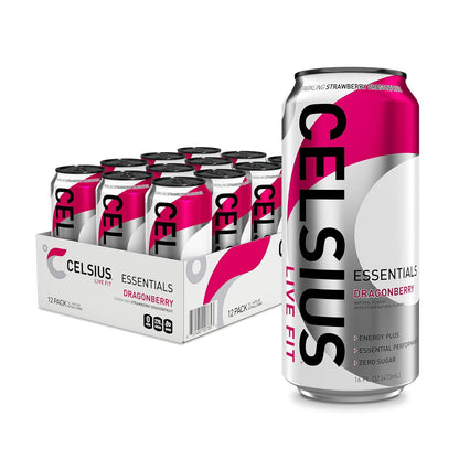 CELSIUS ESSENTIALS™ Sparkling Dragonberry, Sugar Free Performance Energy Drink, 16 Fl Oz (Pack of 12)