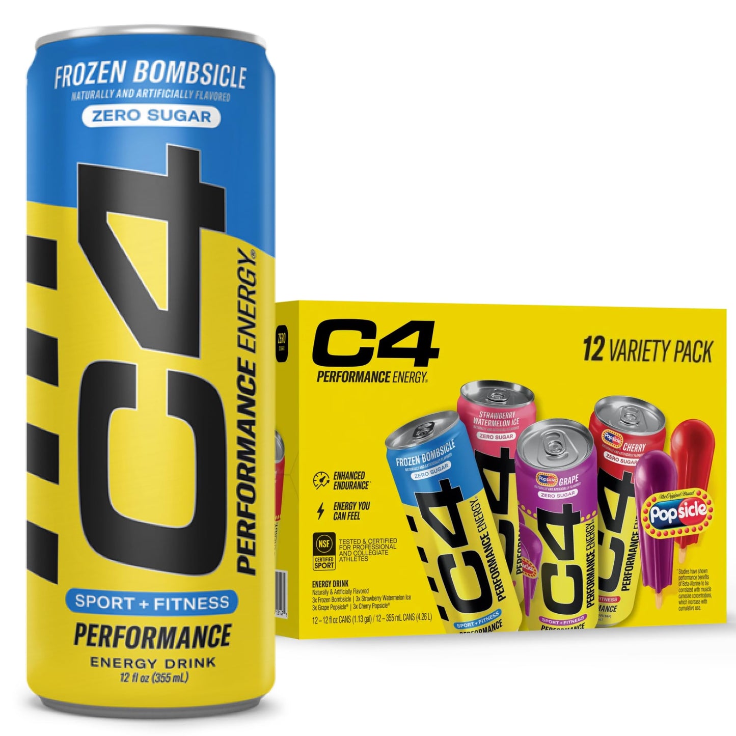 Cellucor C4 Performance Energy Drink | Strawberry Blast | Zero Sugar Carbonated Preworkout Energy | 200mg Caffeine with Beta Alanine | 16 Fl Oz (12 Pack)
