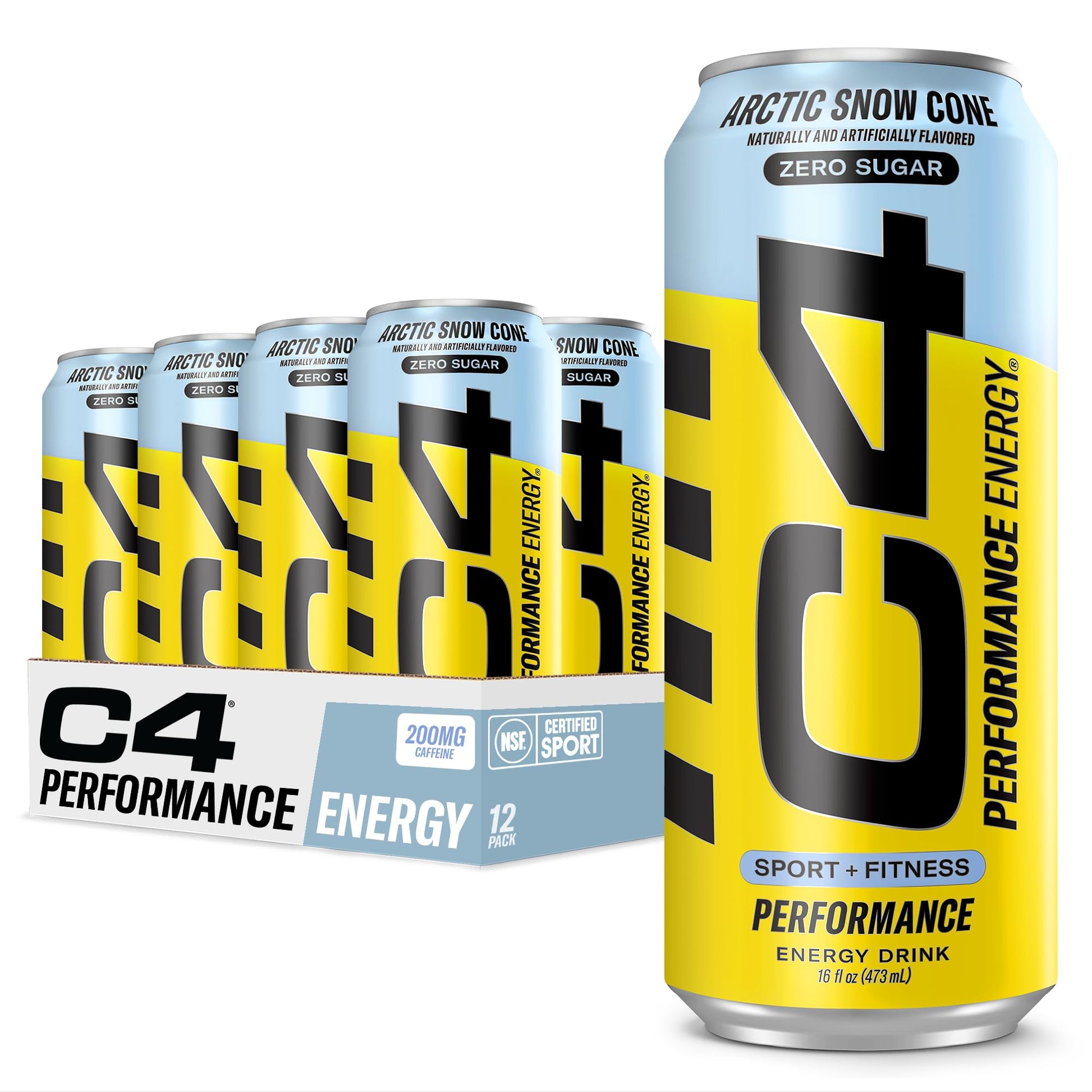 Cellucor C4 Performance Energy Drink | Strawberry Blast | Zero Sugar Carbonated Preworkout Energy | 200mg Caffeine with Beta Alanine | 16 Fl Oz (12 Pack)