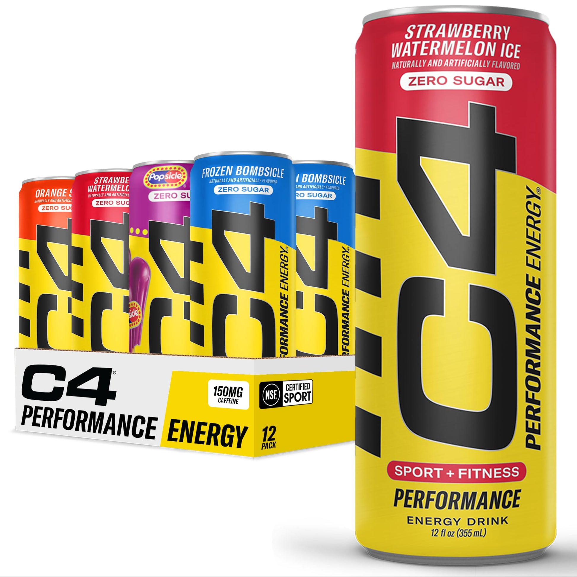Cellucor C4 Performance Energy Drink | Strawberry Blast | Zero Sugar Carbonated Preworkout Energy | 200mg Caffeine with Beta Alanine | 16 Fl Oz (12 Pack)
