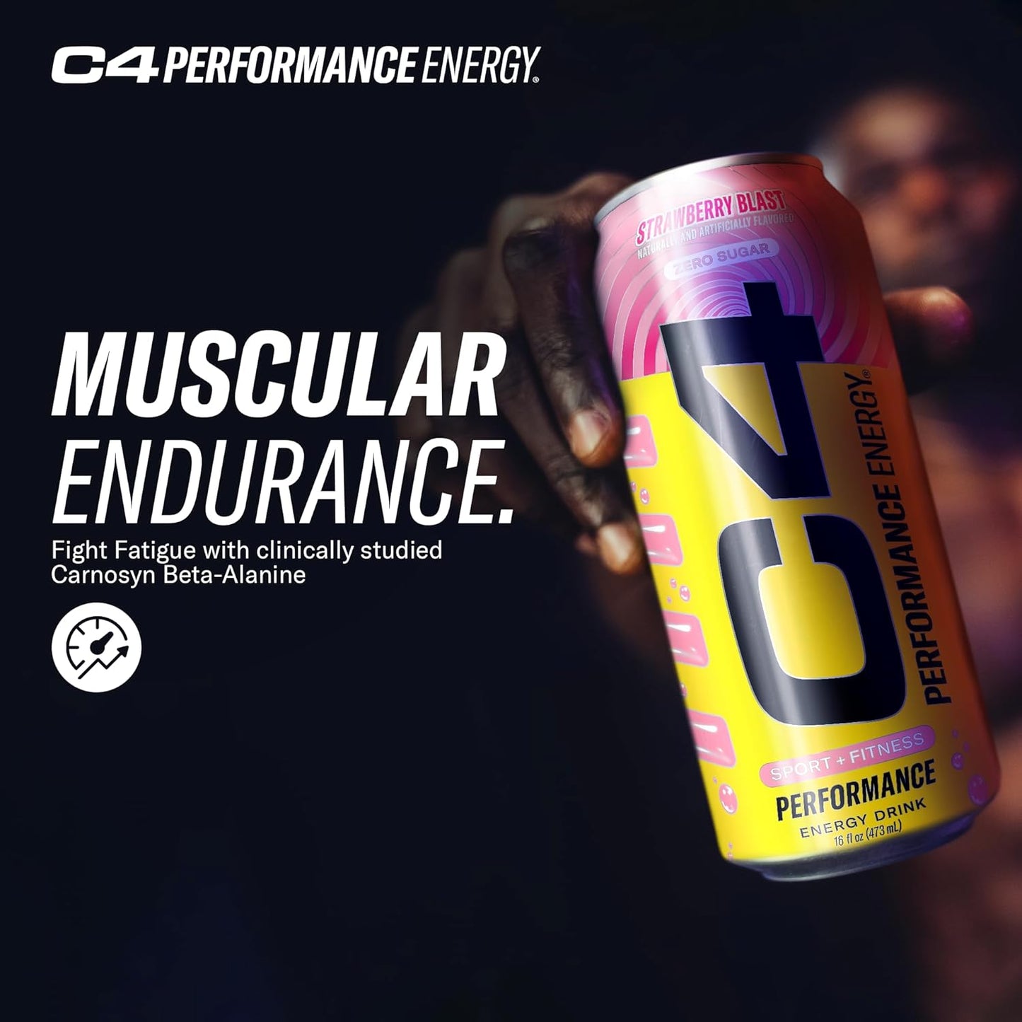 Cellucor C4 Performance Energy Drink | Strawberry Blast | Zero Sugar Carbonated Preworkout Energy | 200mg Caffeine with Beta Alanine | 16 Fl Oz (12 Pack)