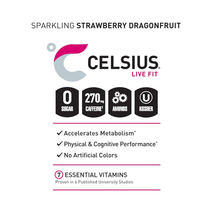 CELSIUS ESSENTIALS™ Sparkling Dragonberry, Sugar Free Performance Energy Drink, 16 Fl Oz (Pack of 12)