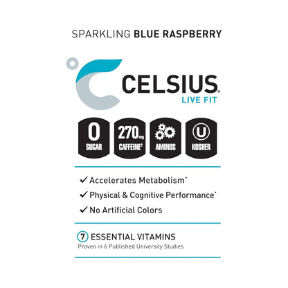 CELSIUS ESSENTIALS™ Sparkling Blue Crush, Sugar Free Performance Energy Drink, 16 Fl Oz (Pack of 12)