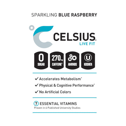 CELSIUS ESSENTIALS™ Sparkling Blue Crush, Sugar Free Energy Drink, 16 Fl Oz (Pack of 12)
