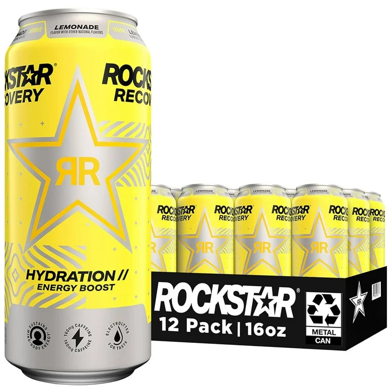 Rockstar Energy Drink, Recovery Lemonade, 16 Fl Oz Can (Pack of 12)