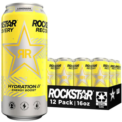 Rockstar Energy Drink, Recovery Lemonade, 16 Fl Oz Can (Pack of 12)