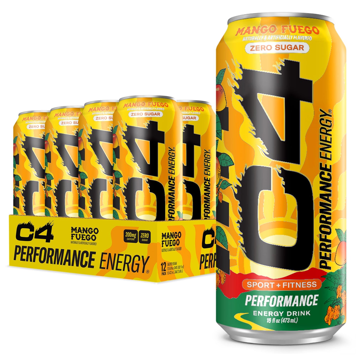 Cellucor C4 Performance Energy Drink | Strawberry Blast | Zero Sugar Carbonated Preworkout Energy | 200mg Caffeine with Beta Alanine | 16 Fl Oz (12 Pack)