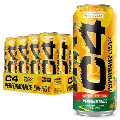 Cellucor C4 Performance Energy Drink | Strawberry Blast | Zero Sugar Carbonated Preworkout Energy | 200mg Caffeine with Beta Alanine | 16 Fl Oz (12 Pack)