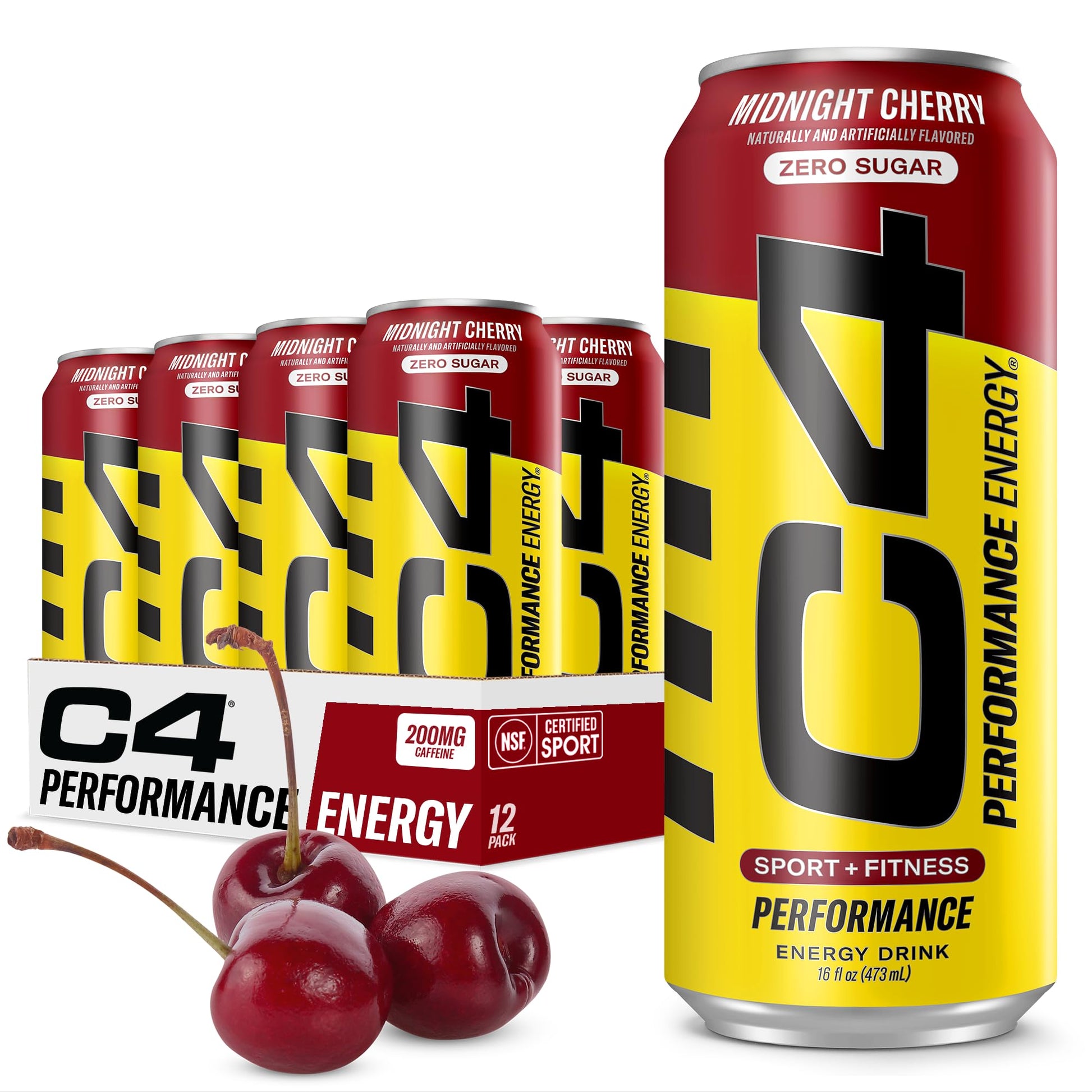 Cellucor C4 Performance Energy Drink | Strawberry Blast | Zero Sugar Carbonated Preworkout Energy | 200mg Caffeine with Beta Alanine | 16 Fl Oz (12 Pack)
