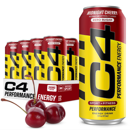 Cellucor C4 Performance Energy Drink | Strawberry Blast | Zero Sugar Carbonated Preworkout Energy | 200mg Caffeine with Beta Alanine | 16 Fl Oz (12 Pack)