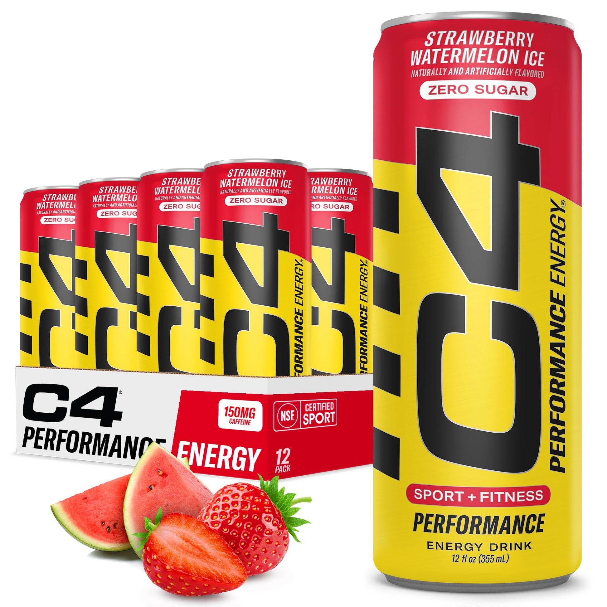 Cellucor C4 Performance Energy Drink | Strawberry Blast | Zero Sugar Carbonated Preworkout Energy | 200mg Caffeine with Beta Alanine | 16 Fl Oz (12 Pack)