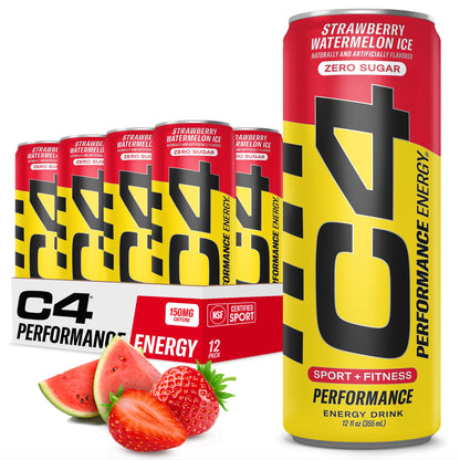 Cellucor C4 Performance Energy Drink | Strawberry Blast | Zero Sugar Carbonated Preworkout Energy | 200mg Caffeine with Beta Alanine | 16 Fl Oz (12 Pack)