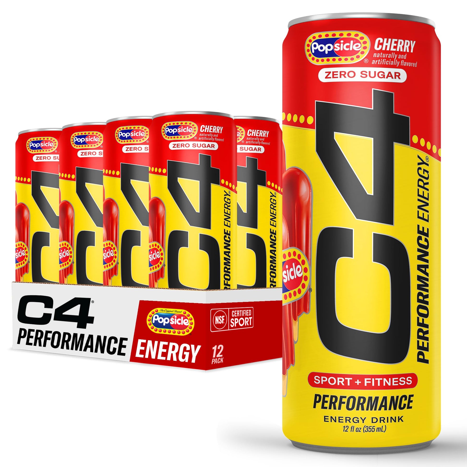 Cellucor C4 Performance Energy Drink | Strawberry Blast | Zero Sugar Carbonated Preworkout Energy | 200mg Caffeine with Beta Alanine | 16 Fl Oz (12 Pack)