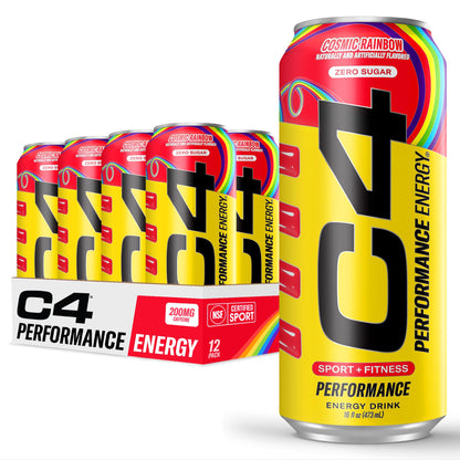 Cellucor C4 Performance Energy Drink | Strawberry Blast | Zero Sugar Carbonated Preworkout Energy | 200mg Caffeine with Beta Alanine | 16 Fl Oz (12 Pack)
