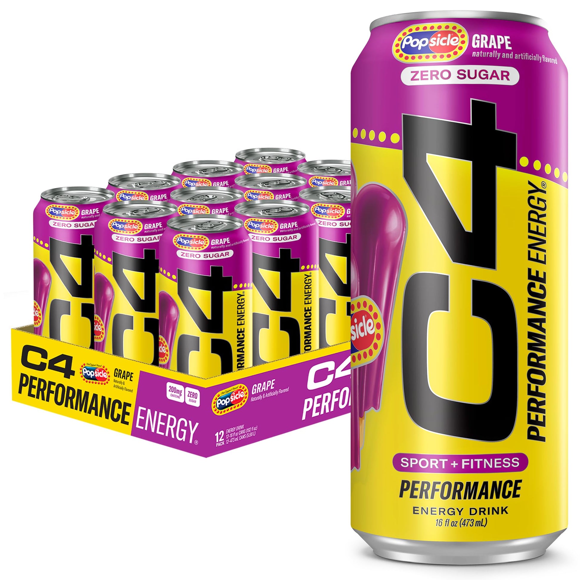 Cellucor C4 Performance Energy Drink | Strawberry Blast | Zero Sugar Carbonated Preworkout Energy | 200mg Caffeine with Beta Alanine | 16 Fl Oz (12 Pack)