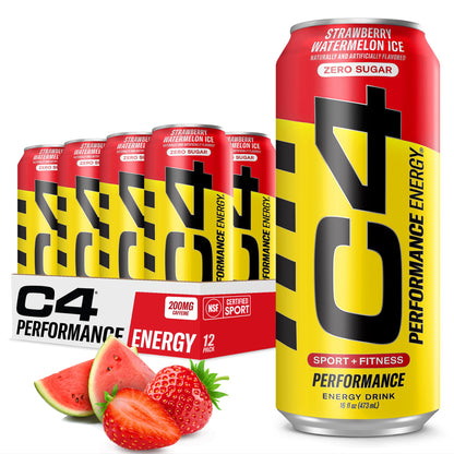 Cellucor C4 Performance Energy Drink | Strawberry Blast | Zero Sugar Carbonated Preworkout Energy | 200mg Caffeine with Beta Alanine | 16 Fl Oz (12 Pack)