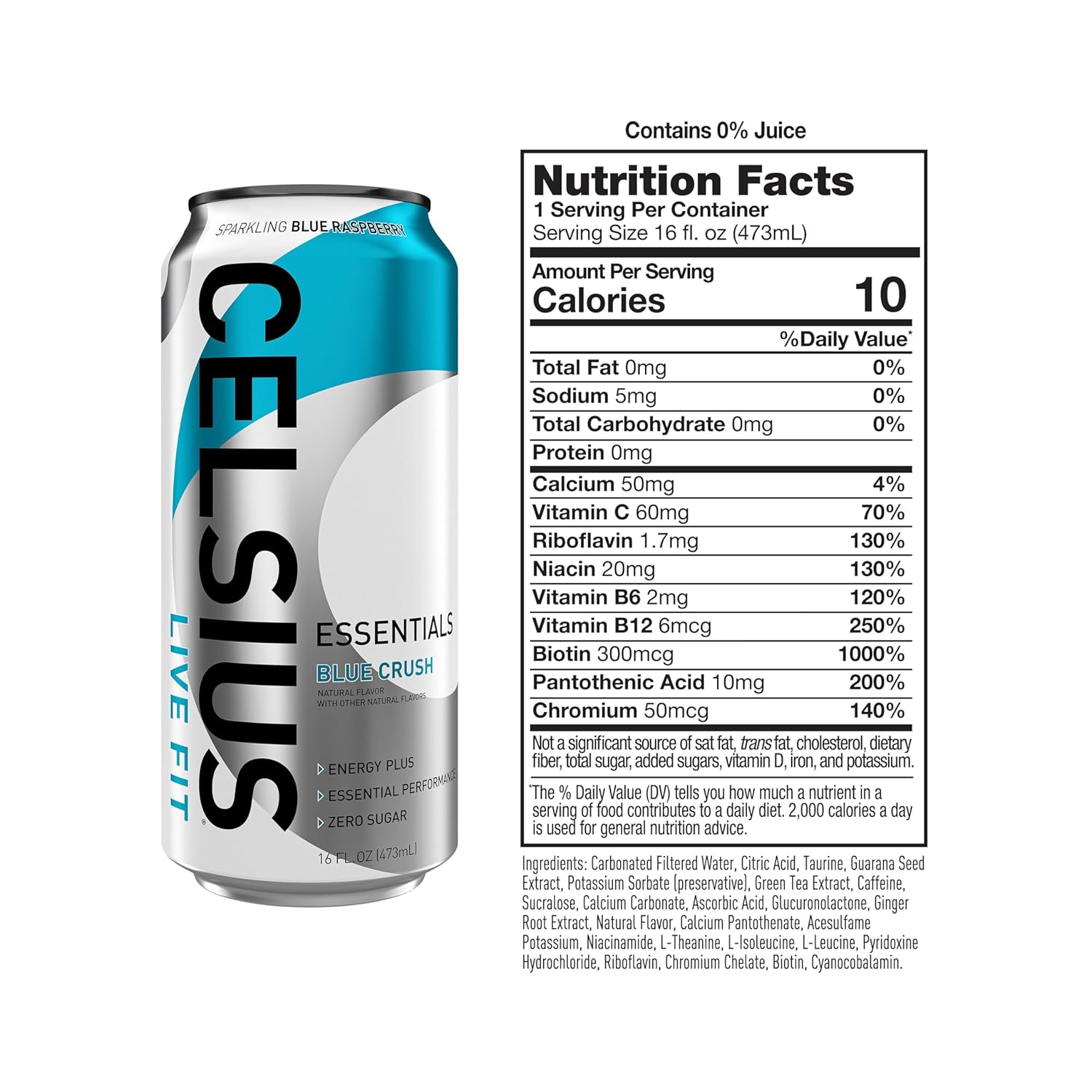 CELSIUS ESSENTIALS™ Sparkling Blue Crush, Sugar Free Performance Energy Drink, 16 Fl Oz (Pack of 12)