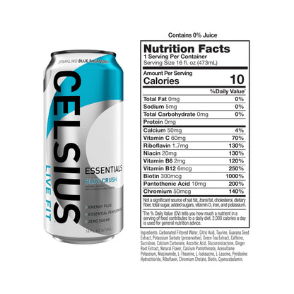 CELSIUS ESSENTIALS™ Sparkling Blue Crush, Sugar Free Energy Drink, 16 Fl Oz (Pack of 12)