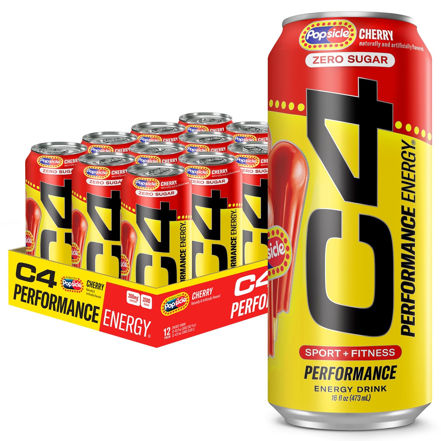 Cellucor C4 Performance Energy Drink | Strawberry Blast | Zero Sugar Carbonated Preworkout Energy | 200mg Caffeine with Beta Alanine | 16 Fl Oz (12 Pack)