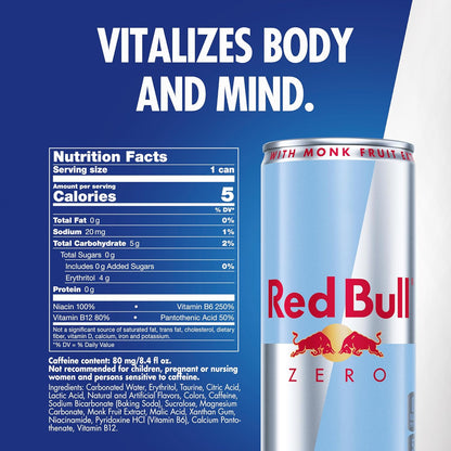 Red Bull Energy Drink, Total Zero, 8.4 Fl Oz, 24 Count