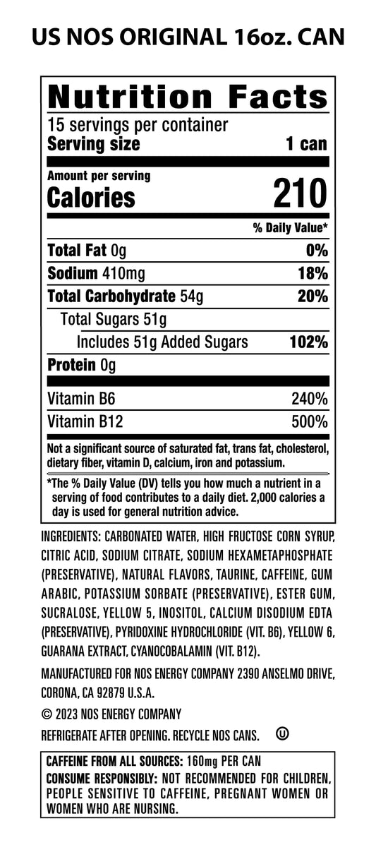 NOS Original: High Performance Energy Drink. 16 Fl oz