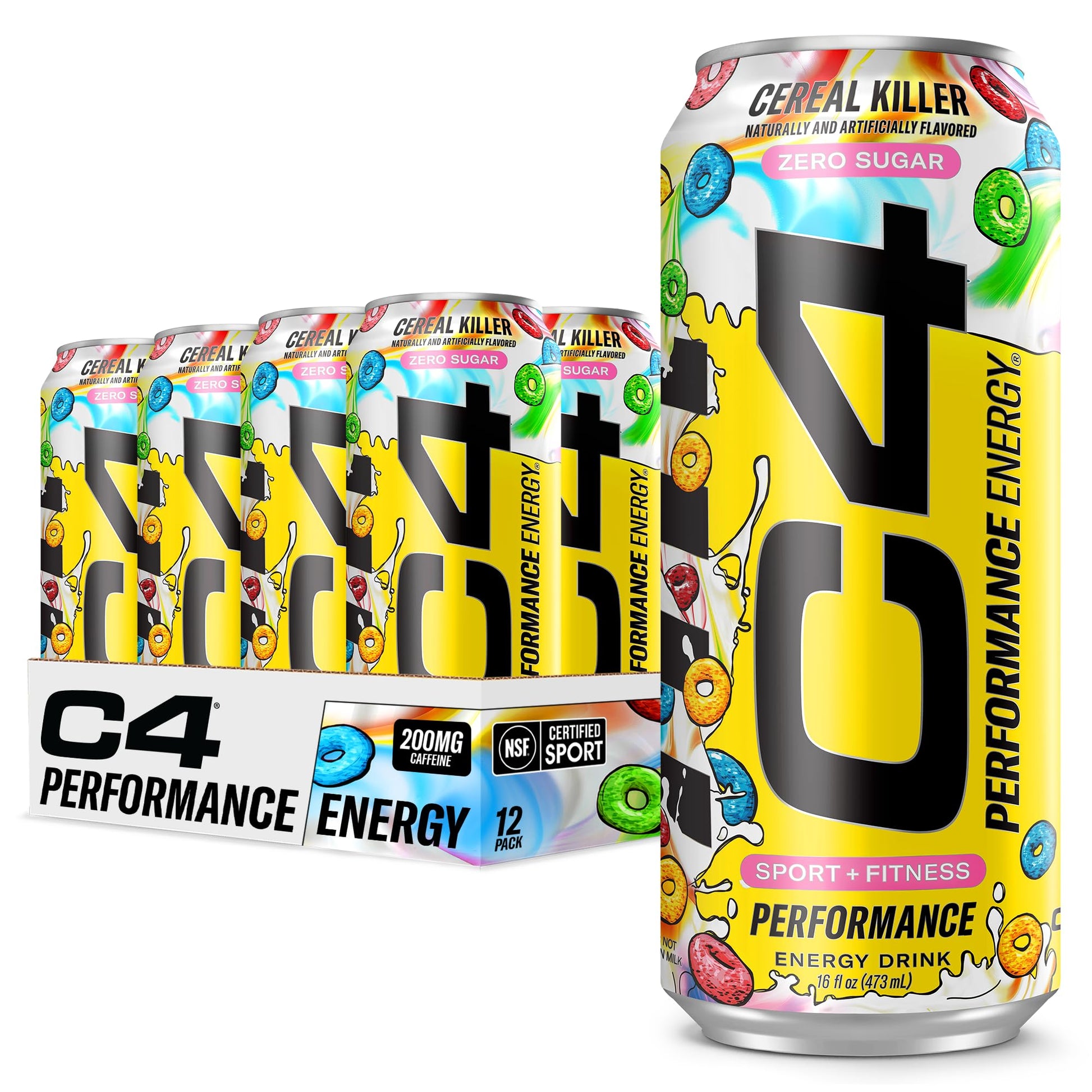 Cellucor C4 Performance Energy Drink | Strawberry Blast | Zero Sugar Carbonated Preworkout Energy | 200mg Caffeine with Beta Alanine | 16 Fl Oz (12 Pack)