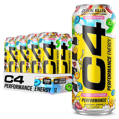 Cellucor C4 Performance Energy Drink | Strawberry Blast | Zero Sugar Carbonated Preworkout Energy | 200mg Caffeine with Beta Alanine | 16 Fl Oz (12 Pack)