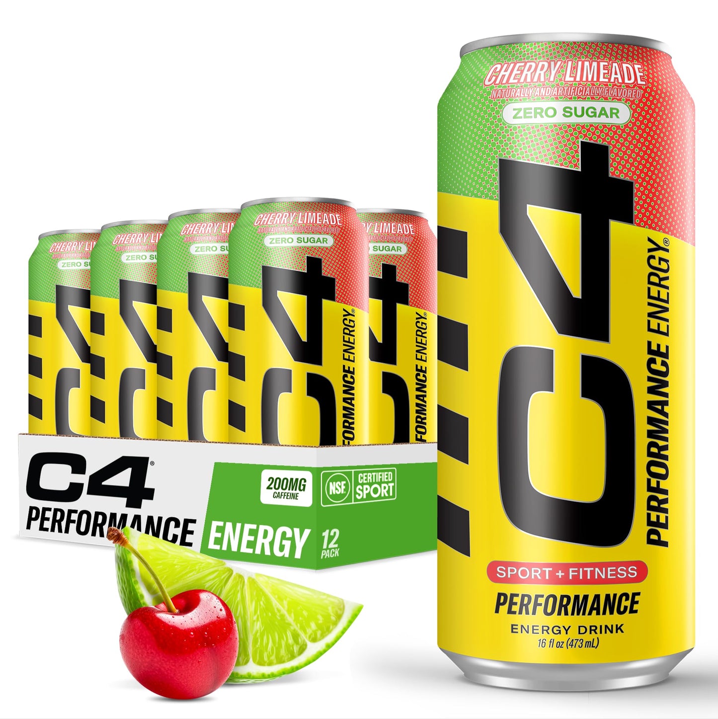 Cellucor C4 Performance Energy Drink | Strawberry Blast | Zero Sugar Carbonated Preworkout Energy | 200mg Caffeine with Beta Alanine | 16 Fl Oz (12 Pack)