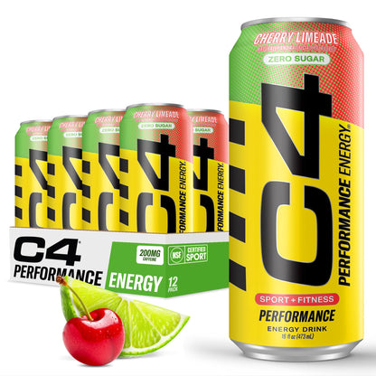 Cellucor C4 Performance Energy Drink | Strawberry Blast | Zero Sugar Carbonated Preworkout Energy | 200mg Caffeine with Beta Alanine | 16 Fl Oz (12 Pack)