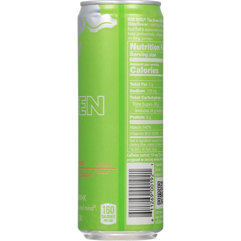 Red Bull Energy Drink, Green Edition (Curuba Elderflower), 12 Fl Oz Can, (Pack of 24)
