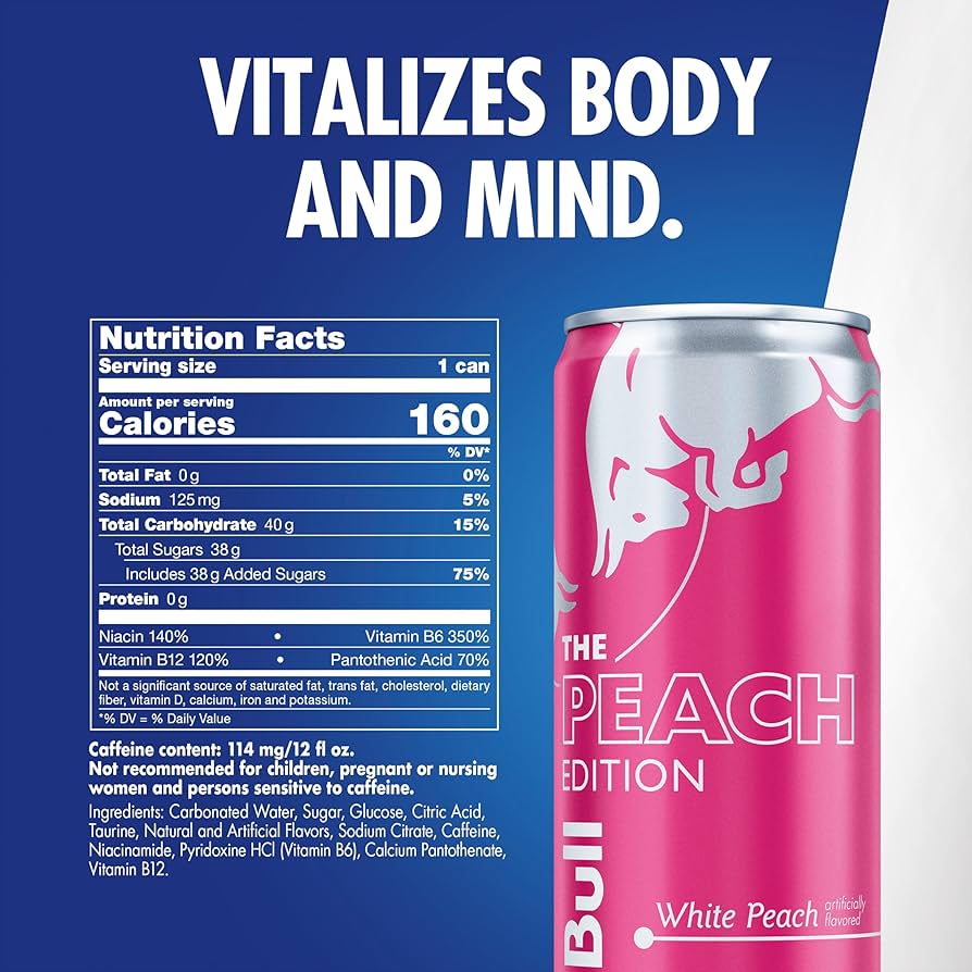 Red Bull Peach Edition (White Peach) Energy Drink, 12 Fl Oz Can (Pack of 24)