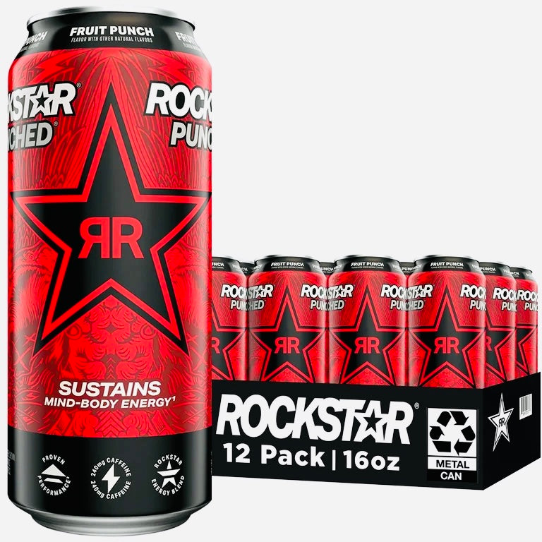 Rockstar Energy Drink, Punched, 16 Fl Oz Can (Pack of 12)