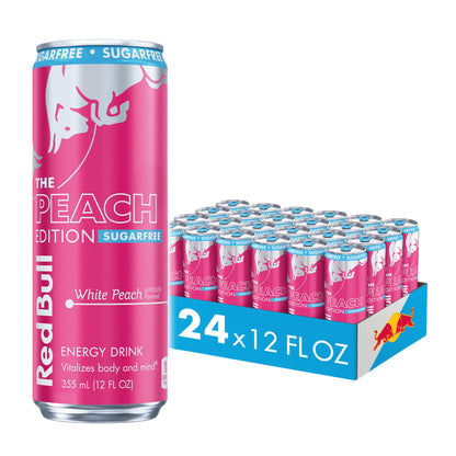 Red Bull Peach Edition (White Peach) Sugar Free Energy Drink, 12 Fl Oz Cans (Pack of 24)