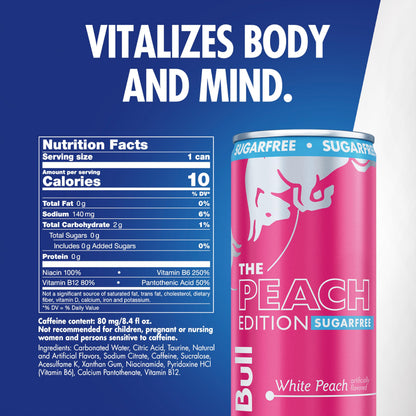 Red Bull Peach Edition (White Peach) Sugar Free Energy Drink, 12 Fl Oz Cans (Pack of 24)