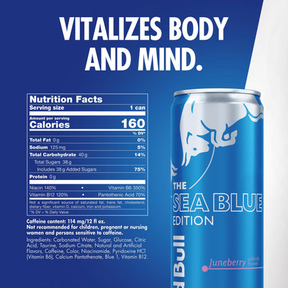 Red Bull Energy Drink, Sea Blue Edition (Juneberry), 12 Fl Oz (Pack of 24)